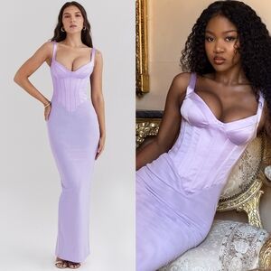 HOUSE OF CB 'Breeze' Orchid Satin Corset Maxi Dress